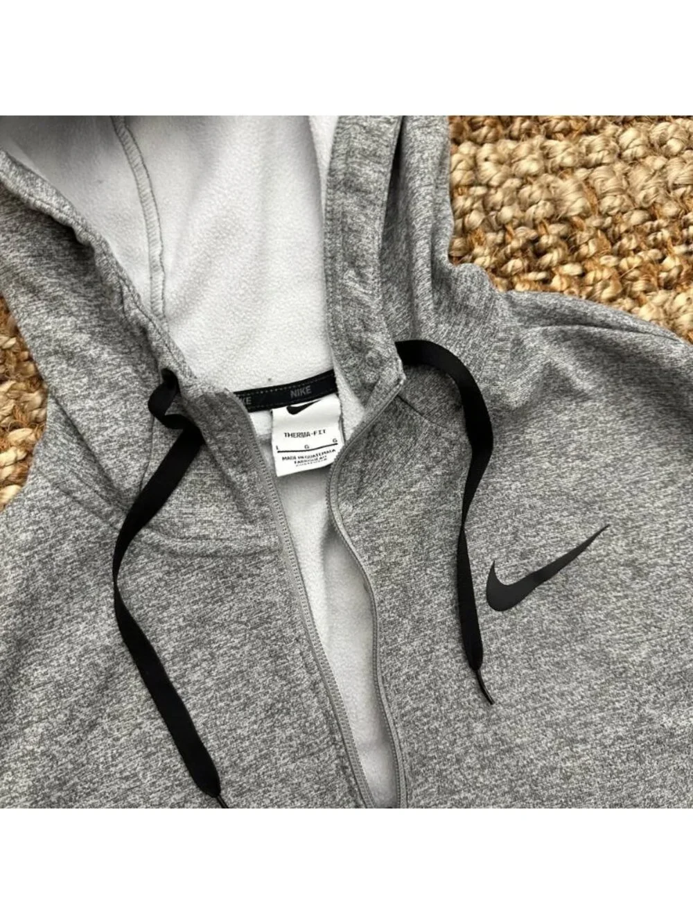 Nike Mens Large Therma Training Hoodie Gray Zip Jacket Zipper Pocket CU6231-063